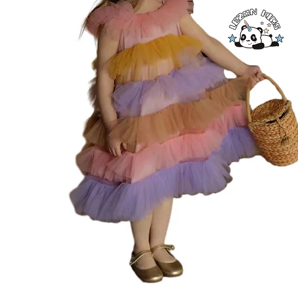 LEZONKIDS - Best New Product of 2024 colorful cute soft tulle cake frocks latest children dress designs